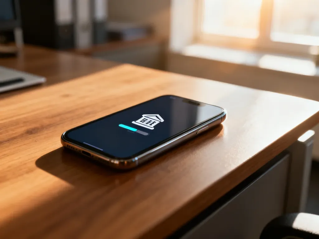 Smartfon z ikoną ładowania aplikacji bankowej na ekranie, symbolizujący oczekiwanie na zaksięgowanie przelewu.