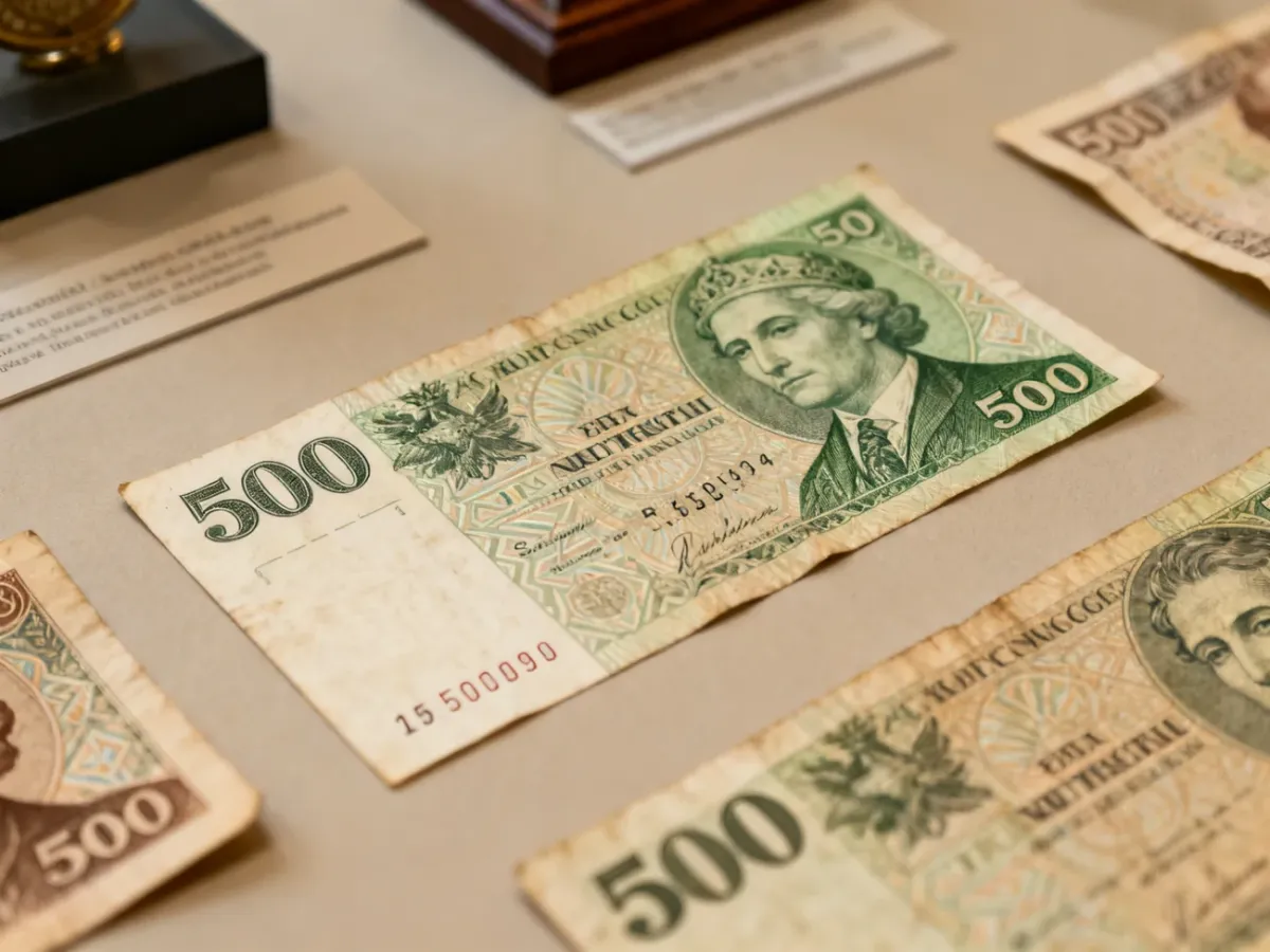 Stare polskie banknoty 500 zł różnych emisji na biurku kolekcjonera