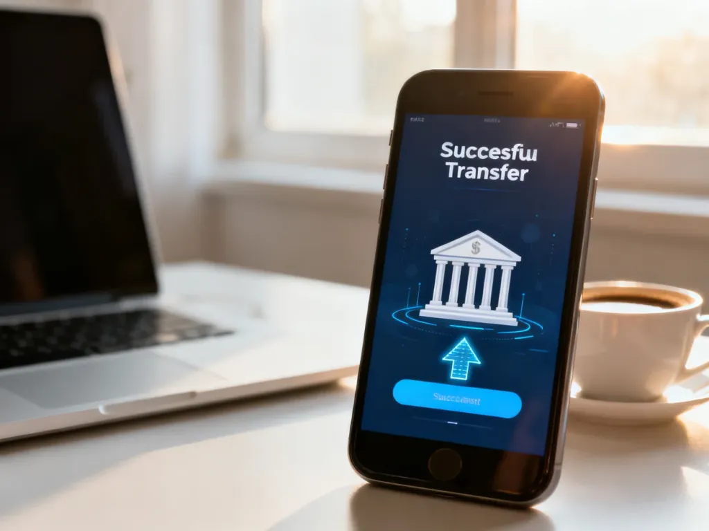 Powiadomienie o udanym przelewie na ekranie smartfona, symbolizujące szybki transfer środków na konto bankowe.